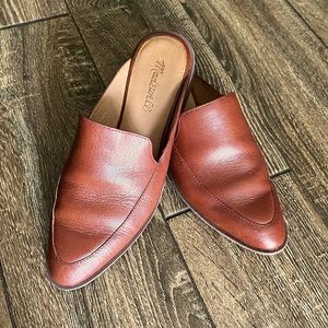MADEWELL pointed camel brown leather mules